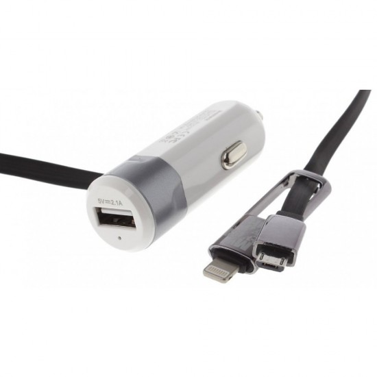 Φορτιστή πρίζας αυτοκινήτου, Remax RCC102 5V 2.1A, Universal, 1xUSB, με καλώδιο Lightning + Micro